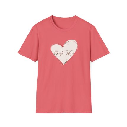 T-shirt with "Book Nerd" text inside a large heart outline, available in multiple colors