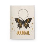 Hardcover journal with a brown, black, and gold butterfly and gold stars – features the quote “What Should Not Be Forgotten” on the matte cover.