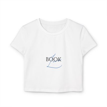 White baby tee with “Book Lover” printed in bold, elegant lettering across the chest.