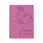 Purple hardcover journal with matte finish featuring a black silhouette of a woman leaning back, centered on the cover.