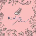Soft pink reading journal cover with floral line art and a butterfly, titled "reading Journal"