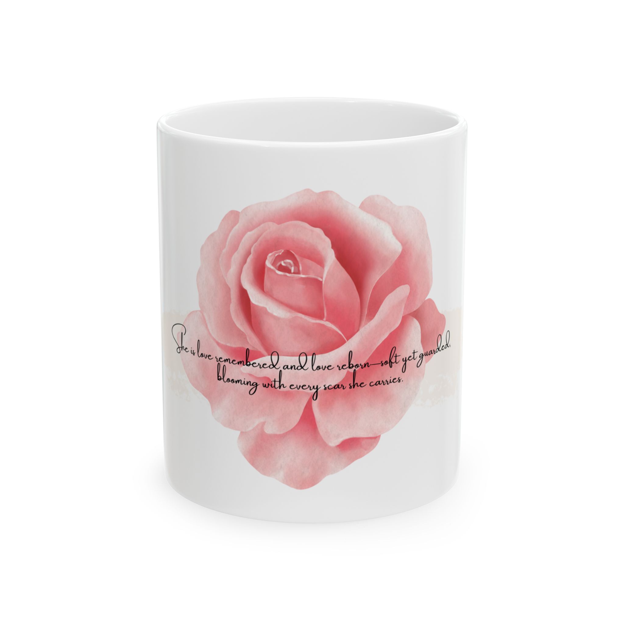 Rose blossom ceramic mug with delicate floral design, perfect for coffee or tea lovers