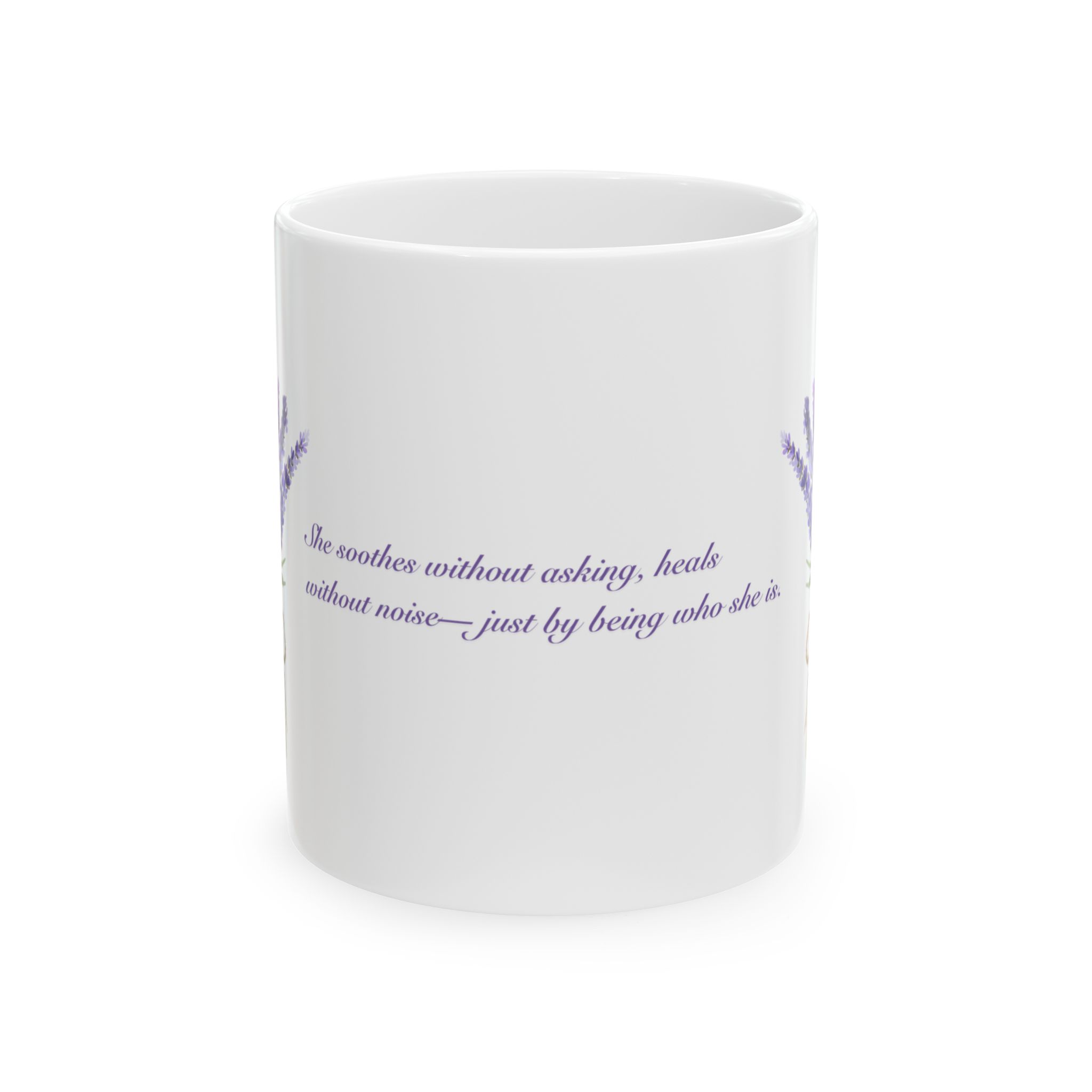 Lavender Soul Flower Mug with inspirational quote and two lavender bushes – 11oz ceramic mug