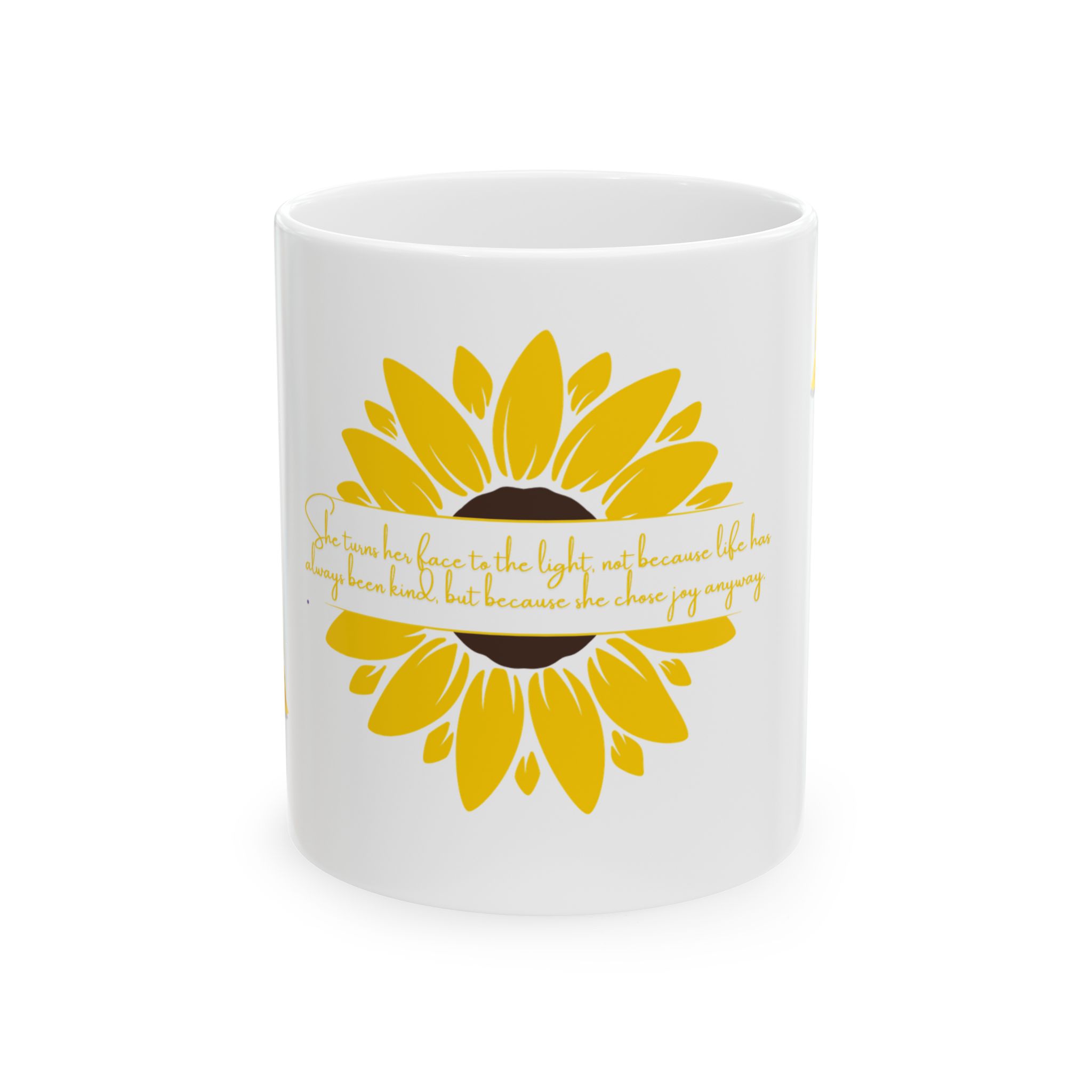 Sunflower Soul Flower Mug with yellow butterflies and uplifting quote – 11oz ceramic mug