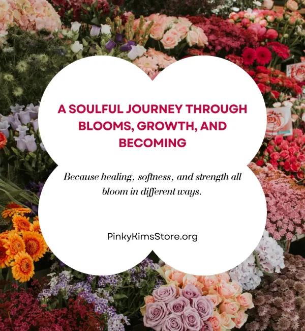 Floral border surrounding a soft white flower with text that reads: ‘A Soulful Journey Through Blooms, Growth, and Becoming.’ A visual for a self-discovery blog post and personality quiz about finding your symbolic Soul Flower.